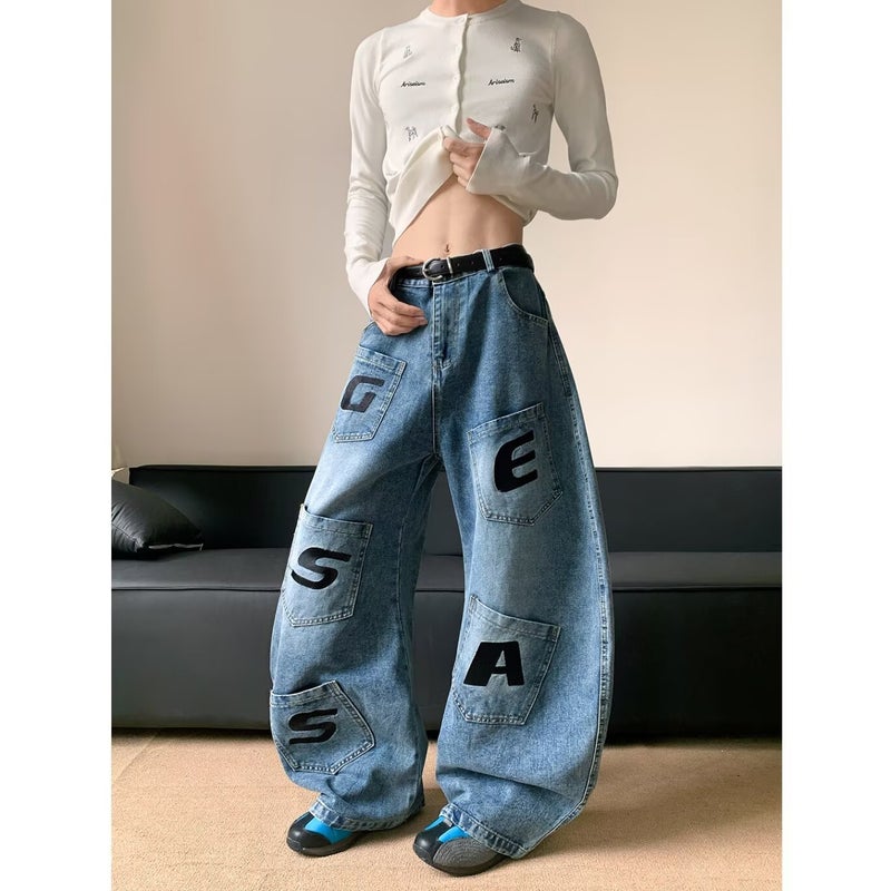 American-Style Distressed Wide-Leg Jeans For Men And Women, 2025 New High-Waisted Loose Slimming Straight-Leg Floor-Length - Image 1